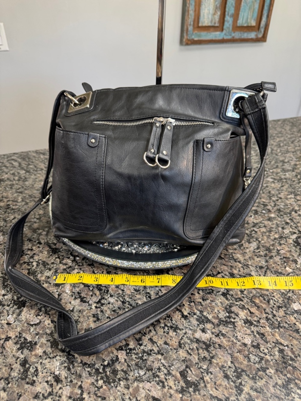 Rossetti Black faux Leather Shoulder Bag - Classic Everyday Tote - Picture 11 of 13